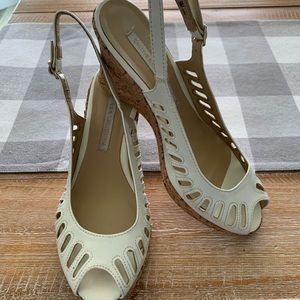 White Slingback Wedge Peep Toe Shoe